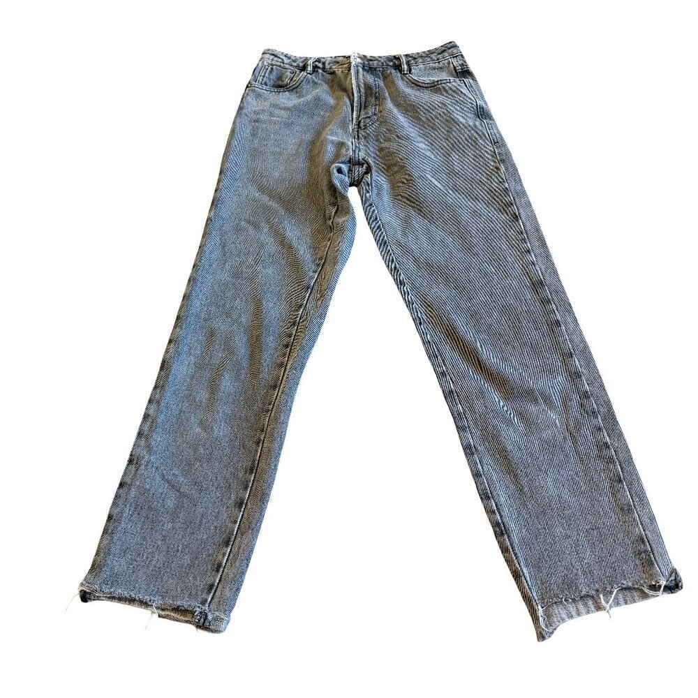 Zara Trafaluc Dark Grey Denim Jeans Cropped Length Chewed Hem Size 2 Women's